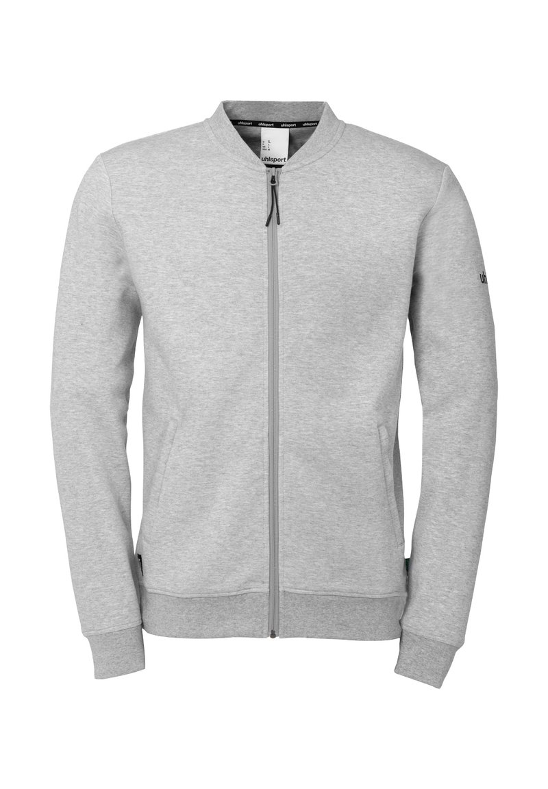 Grå zip-up sweatshirt lavet af blød bomuldsblanding, med rund hals, lange ærmer og elastiske manchetter med logo detalje på ærmet.