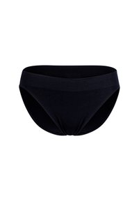 Czarne bezszwowe majtki typu brief z elastycznym pasem i delikatnym marszczeniem na środku przodu.