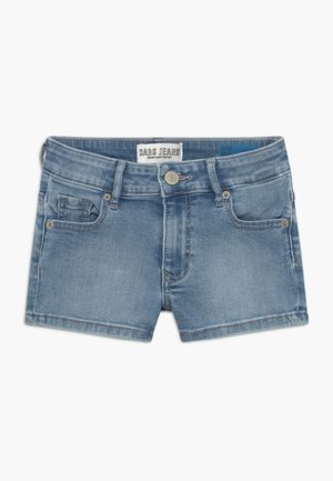 Lichte blauwe denim korte broek met een klassieke snit, voorzien van vijf zakken, een voorste knoop en contrasterende stiksels. Gladde textuur.