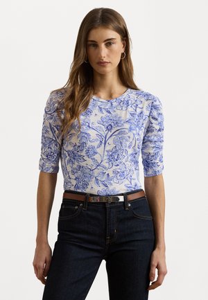 FLORAL SLUB JERSEY ELBOW SLEEVE TEE - Print T-shirt - white/blue