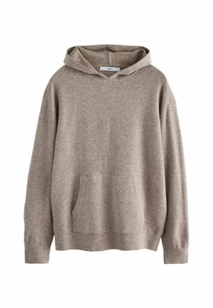 Ljusbrun hoodie i mjukt tyg, med justerbar huva, framficka och ribbade ärmslut och nederkant.