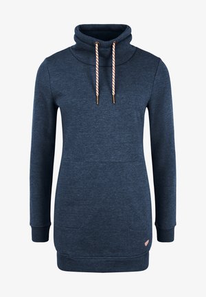 Sudadera azul marino con cuello alto, cintas de ajuste y bolsillo tipo canguro. Fabricada con una tela suave de acabado texturizado. Puños y dobladillo acanalados.