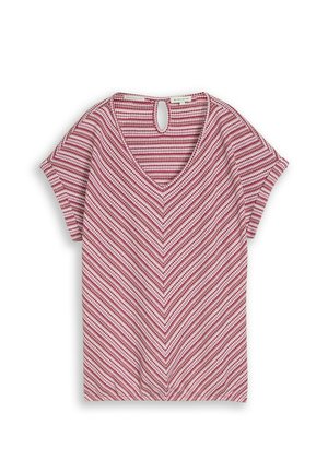 TOM TAILOR, Print T-shirt - berry pink structure stripe