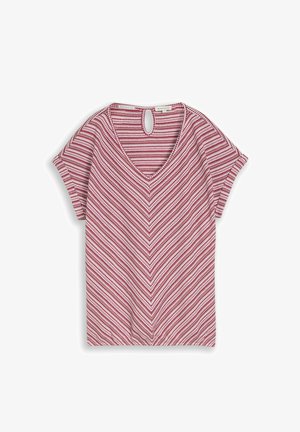 TOM TAILOR, Print T-shirt - berry pink structure stripe