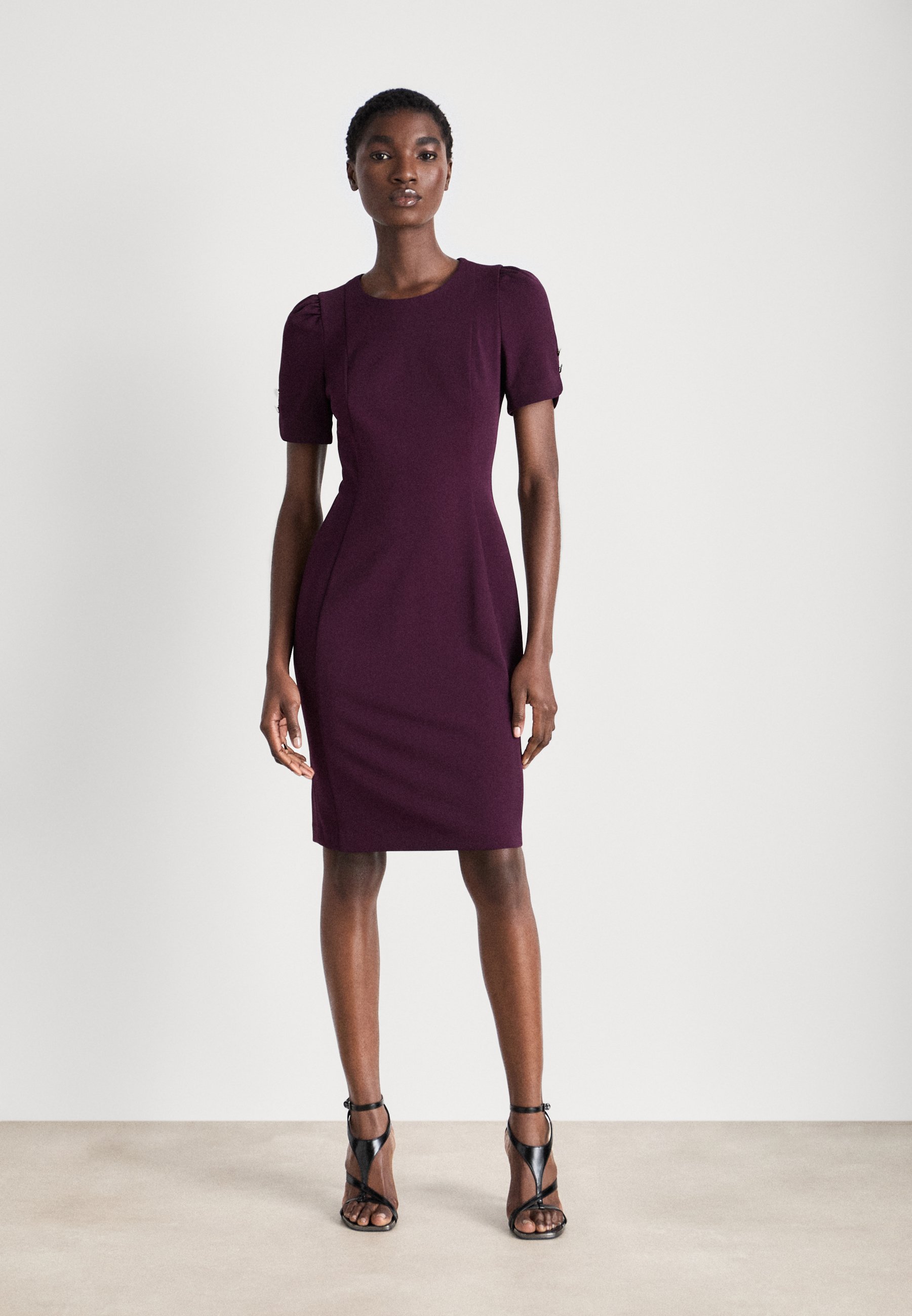 DKNY RUCHED PUFF SLEEVES - Shift dress - raisin/dark brown