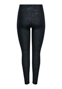 Black leggings featuring a textured pattern, high waistband, and a close-fitting design, made from a stretchy, breathable material.