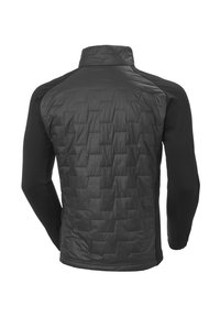 Czarna kurtka z pikowanym, ocieplanym tyłem oraz gładkimi długimi rękawami, wykonana z mieszanki tekstur materiałów dla ciepła i komfortu.