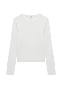 Hvid langærmet skjorte lavet af blød bomuld, med en rund halsudskæring og et let cropped design, med minimale syninger.