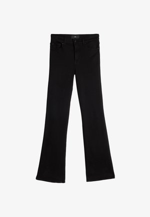 Czarne dzwony jeansowe z klasycznym, pięciokieszeniowym designem, wykonane z denimu; posiadają zapięcie na guzik i suwak w pasie.