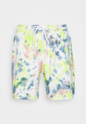 Shorts de bain en tie-dye dans des nuances de vert, bleu et pêche. Fabriqués à partir d'un matériau léger avec une taille élastique et un cordon de serrage.
