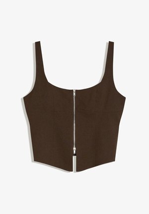 Bershka STRAPPY WITH ZIP - Blúz - dark brown