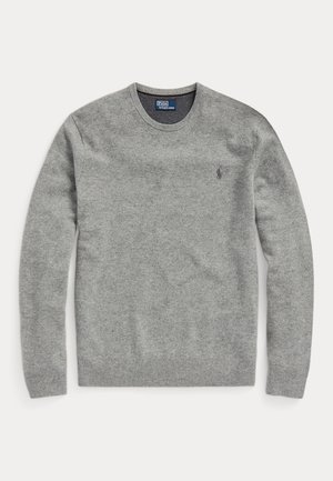 Maglione grigio con collo tondo e maniche lunghe. Realizzato in tessuto a maglia, presenta un piccolo logo sul petto e polsini e orlo a coste.
