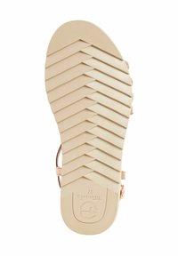 Sole di sandalo beige chiaro con motivo a zigzag, dotata di logo in rilievo e punta leggermente arrotondata. Materiale in gomma testurizzata.