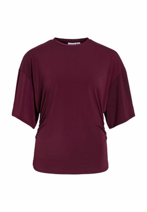 Kortermet, ledig burgunderfarget T-skjorte med rund hals, vist på hvit bakgrunn.