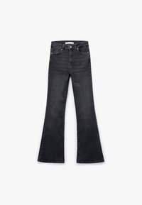 Sort buks med flare og et klassisk fem-lomme design, lavet af denim. Har lynlås og knaplukning samt diskret slid på stoffet.