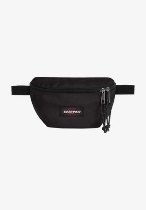 Zwarte Eastpak heuptas met dubbele ritszakken en verstelbare riem.
