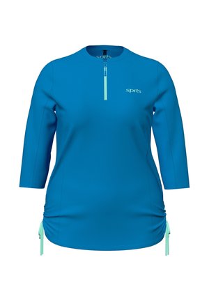 Ulla Popken, QUICK-DRYING 3/4 SLEEVE GATHERED PERFORMANCE TEE - T-shirt imprimé - medium blue