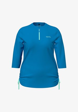 Ulla Popken, QUICK-DRYING 3/4 SLEEVE GATHERED PERFORMANCE TEE - Camiseta estampada - medium blue