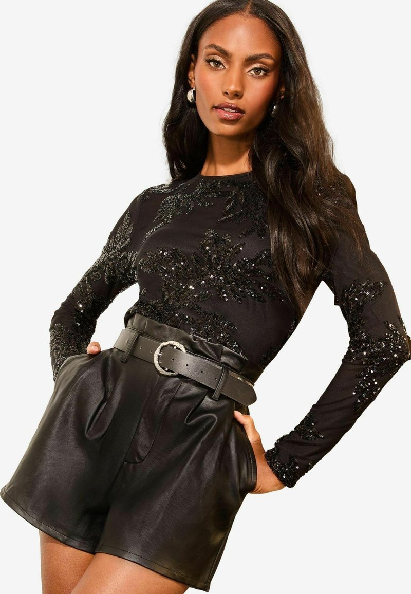 Lipsy REGULAR FIT - LUXURY FLORAL SEQUIN DETAIL  - Pluus - black