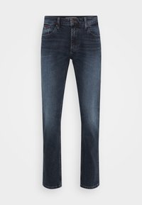 Mörkblå jeans i denim med rak passform, femfickdesign och subtila sömnadsdetaljer. Tyget har en mjuk textur.