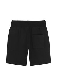 Zwarte shorts van een katoenmix, met een elastische tailleband en een enkele achterzak. Gladde textuur, eenvoudig ontwerp en tot op de knieën.