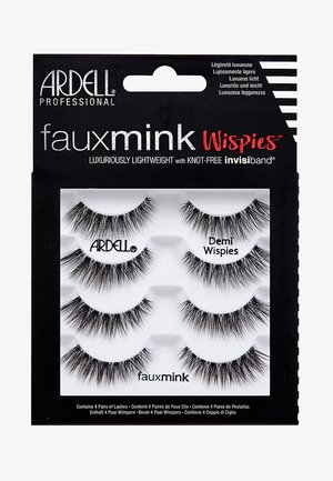 Ciglia finte in pelle di visone in un packaging nero con quattro paia. Presentano un design a ciuffi, lunghezze variabili e una Invisiband senza nodi.