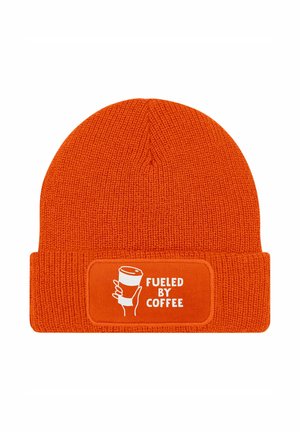 MIT PATCH  SPRUCH FUELED BY COFFE - Beanie - orange