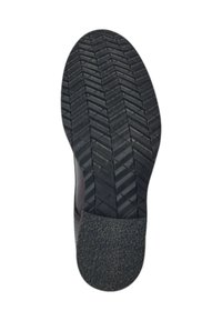 Suola di scarpa in gomma nera con superficie texturizzata, caratterizzata da un motivo a diamante per una migliore aderenza. Il tacco è leggermente arrotondato e robusto.