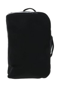 Sac à dos noir au design rectangulaire et épuré. Confectionné en tissu lisse, il dispose d'une poignée supérieure et d'une quincaillerie discrète.