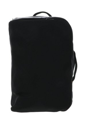 Sac à dos noir au design rectangulaire et épuré. Confectionné en tissu lisse, il dispose d'une poignée supérieure et d'une quincaillerie discrète.