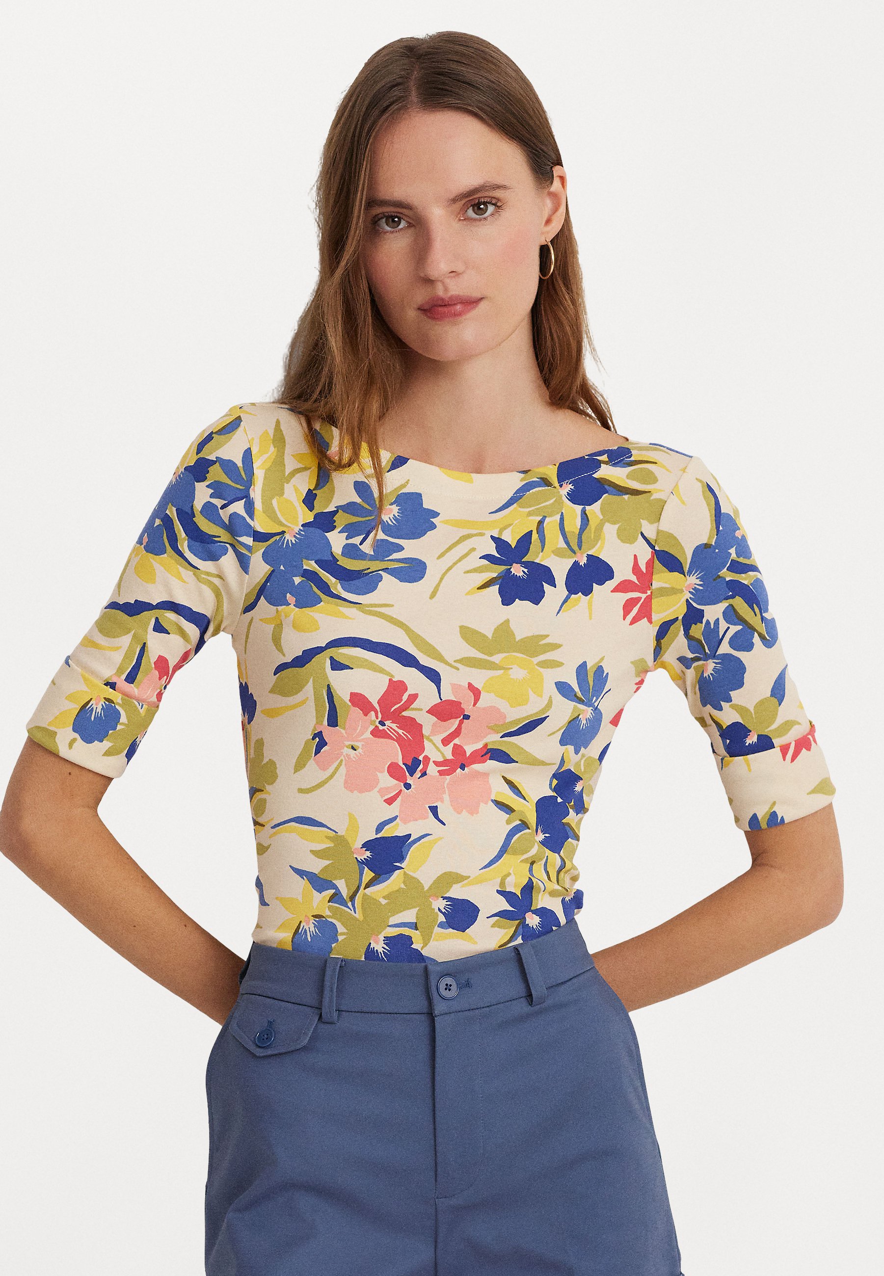 ラルフ・ローレン Lauren Ralph Lauren Petite Judy ミッド Sleeve Tシャツ レディース シャツ トップス Blu Women's Lauren Ralph Lauren Petite Judy Mid Sleeve T-Shirt