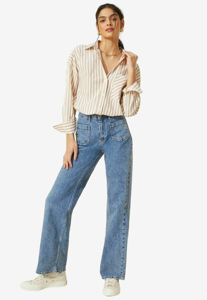 Friends Like These LONG SLEEVE BUTTON THROUGH - Košilová halenka  - cream stripe