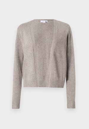 Lys beige cardigan laget av myk stoff, med en cropped lengde, åpen frontdesign, lange ermer og ribbestrikkede mansjetter.