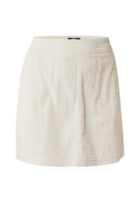 Ljusbeige kordkjols med en texturerad ribbad design. Har en figurnära midja och en sidofålla för stil och rörelse.