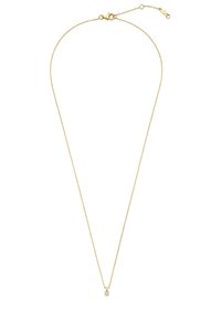 Gouden ketting met een delicate, parelachtige textuur, voorzien van een klein diamantvormig hangertje in het midden voor extra detail.