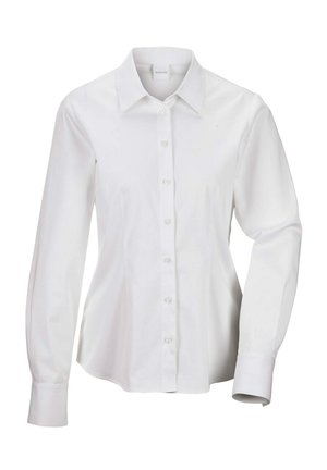 Witte lange mouwen blouse gemaakt van gladde stof, met een puntige kraag, knopen aan de voorkant en een licht ingetailleerde taille voor een nauwsluitende uitstraling.