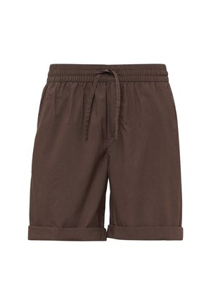 Bruine katoenen shorts met een elastische tailleband, koord en opgerolde mouwen. Bevat een soepele textuur en een casual ontwerp.
