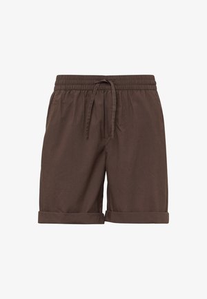Bruine katoenen shorts met een elastische tailleband, koord en opgerolde mouwen. Bevat een soepele textuur en een casual ontwerp.