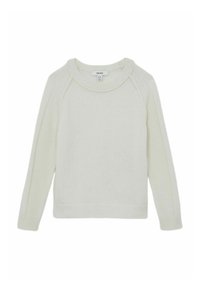 Svetle krem pulover iz mehke pletenine, z okroglim izrezom, raglan rokavi in ribastimi manšetami in robom za udobno prileganje.