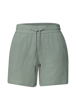Shorts en coton texturé vert clair avec taille élastique et lien réglable à l'avant.