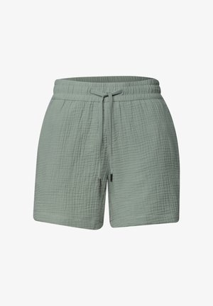 Shorts en coton texturé vert clair avec taille élastique et lien réglable à l'avant.