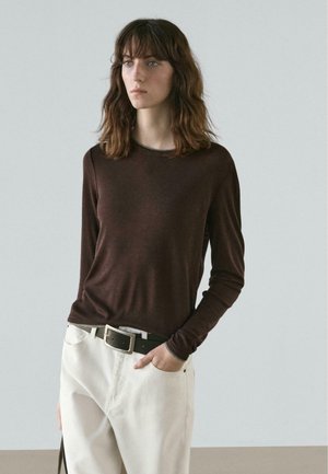 LONG SLEEVE WITH DOUBLE LAYER TRIM - Strickpullover - dark brown