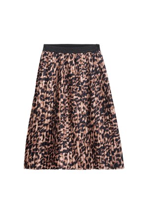 Plisseret nederdel i sort og beige leopardprint med sort elastik i taljen. Fremstillet af letvægtsstof med en struktureret overflade.