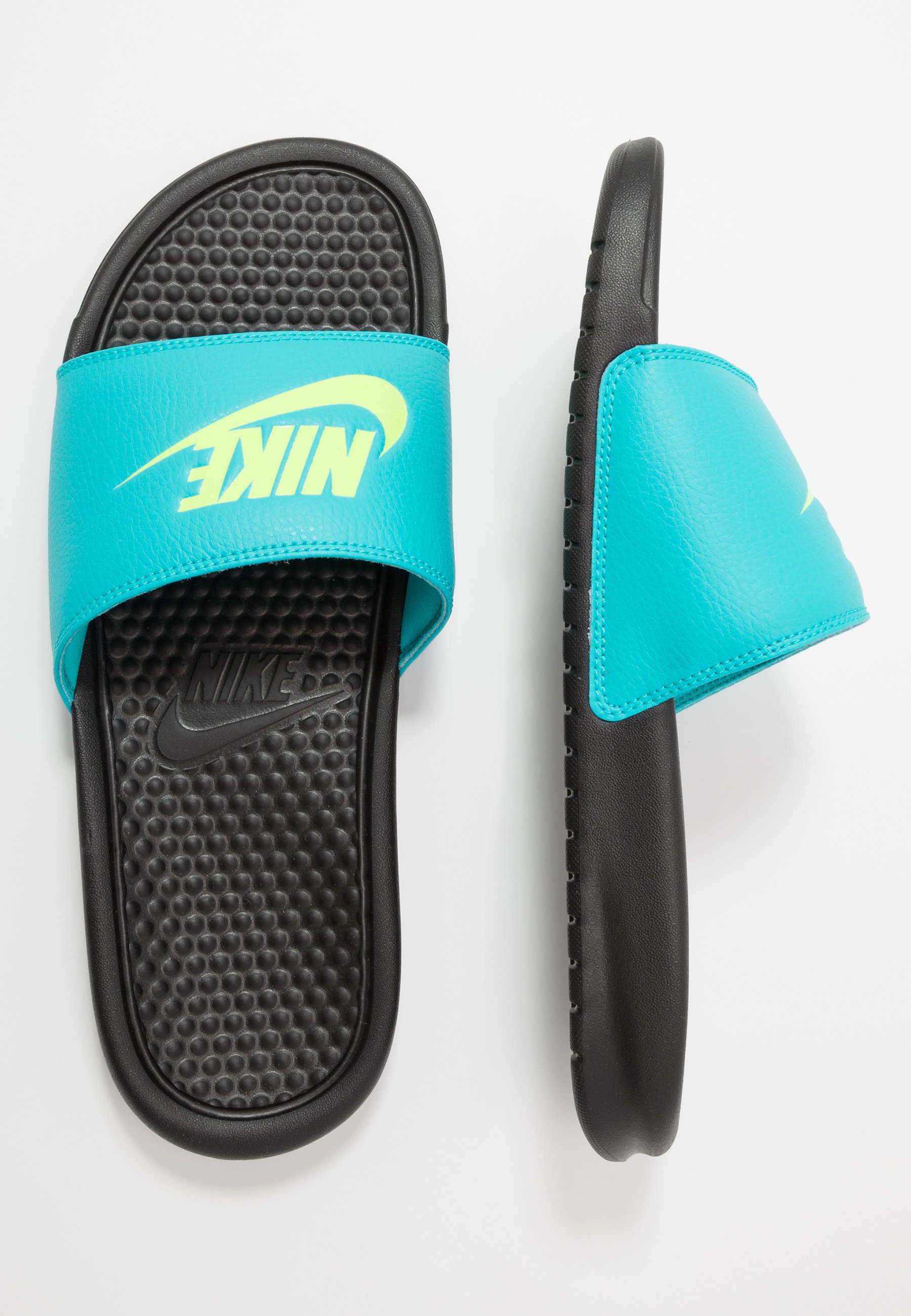 teal nike slides