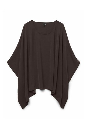 Bruin, loszittend bovenstuk met een ronde halslijn en brede mouwen. Gemaakt van gestructureerde stof, valt het losjes om het lichaam.