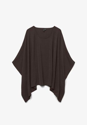 Pruun, lõdvalt istuv top ümmarguse kaelusega ja laiade varrukatega. Valmistatud tekstuurse kangaga, mis langeb keha ümber lõdvalt.