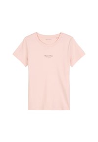 Lichtroze T-shirt met korte mouwen en een ronde halslijn, met een klein zwart "Marc O'Polo" logo in het midden van de borst.