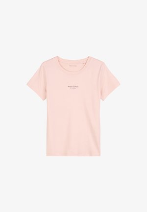 Lichtroze T-shirt met korte mouwen en een ronde halslijn, met een klein zwart "Marc O'Polo" logo in het midden van de borst.