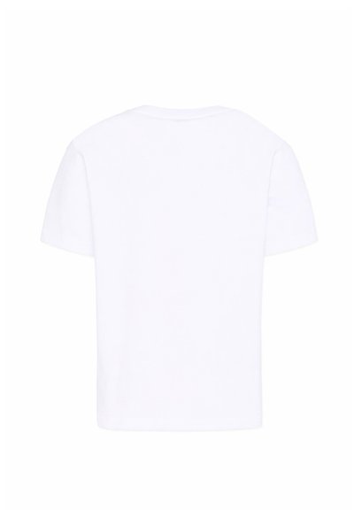 T-shirt blanc uni à manches courtes, présenté à plat vue de dos avec un col rond.