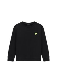 Felpa nera dalla vestibilità rilassata. Caratterizzata da un collo rotondo, maniche lunghe e un piccolo logo triangolare verde sul petto. Tessuto morbido e testurizzato.